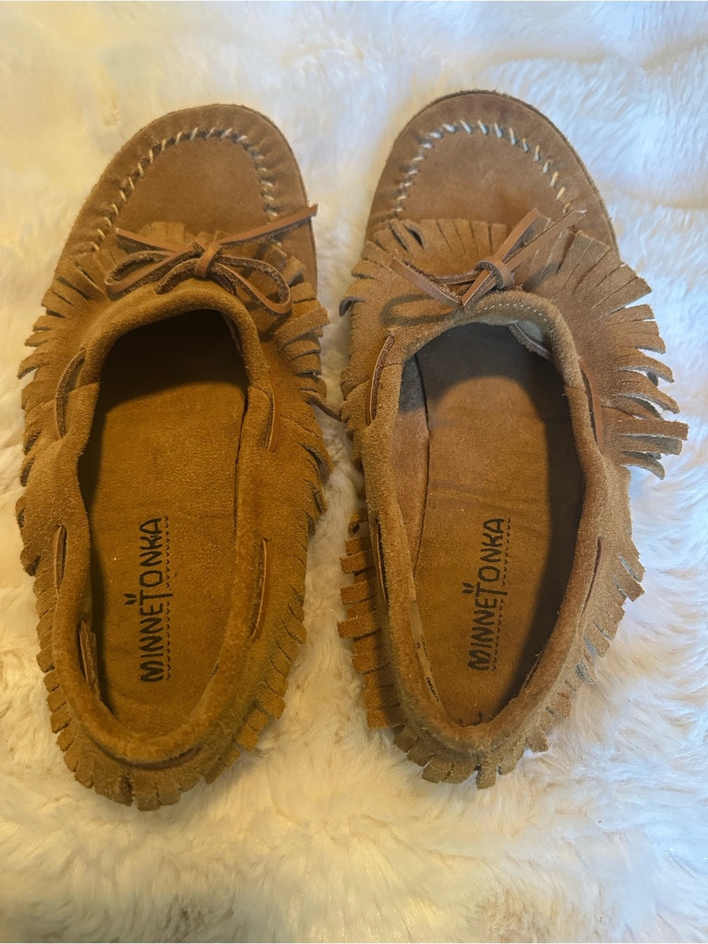 Minnetonka Suede Fringe Moccasins - Tan Brown